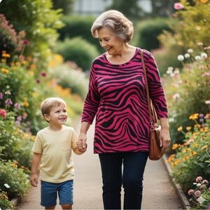 CHICO’S ZENERGY French Terry Fuschia Black Zebra Print Tunic Top 3/4 Sleeve 16